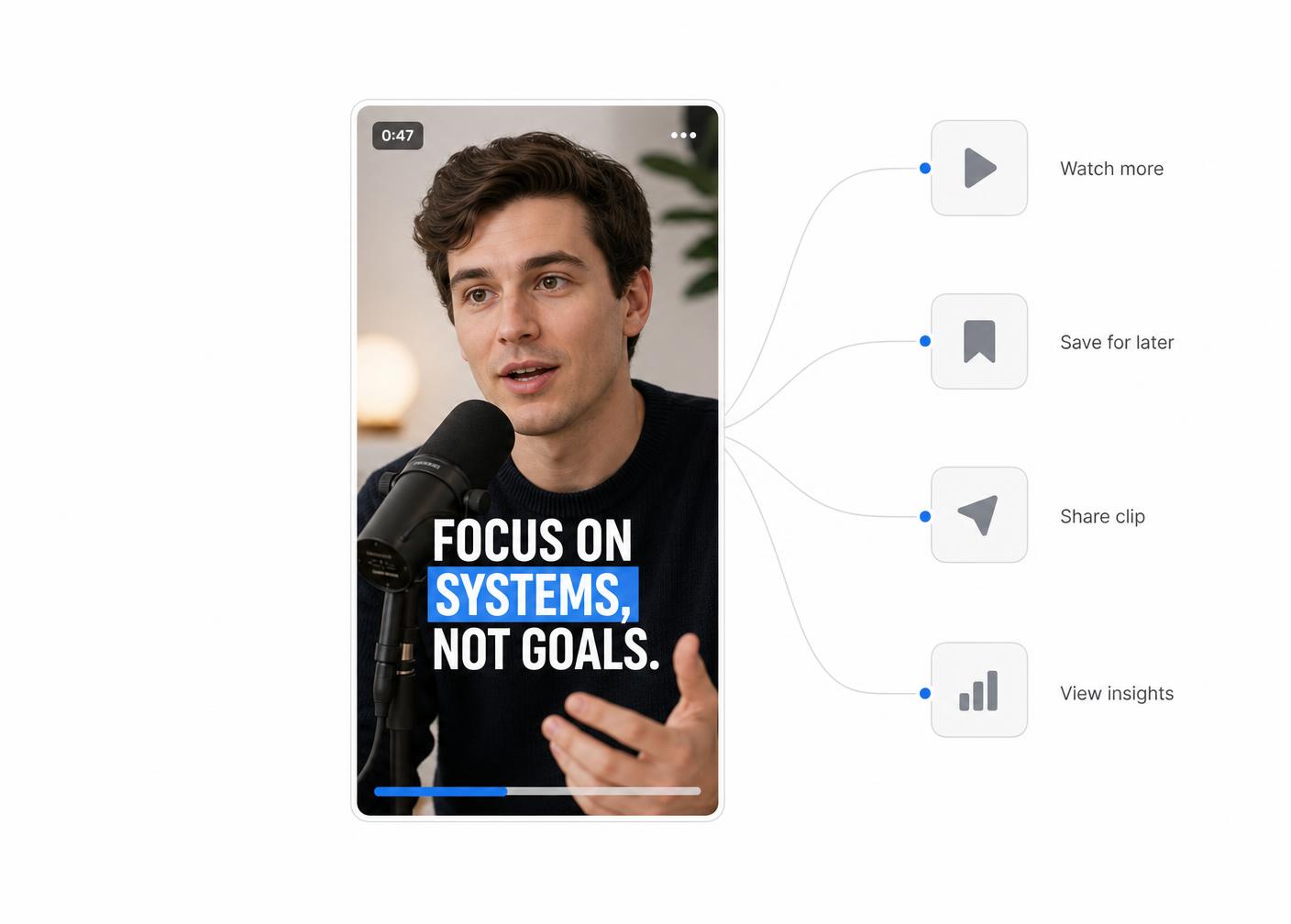 A finished vertical clip with captions, ready to export from ClipChip.ai