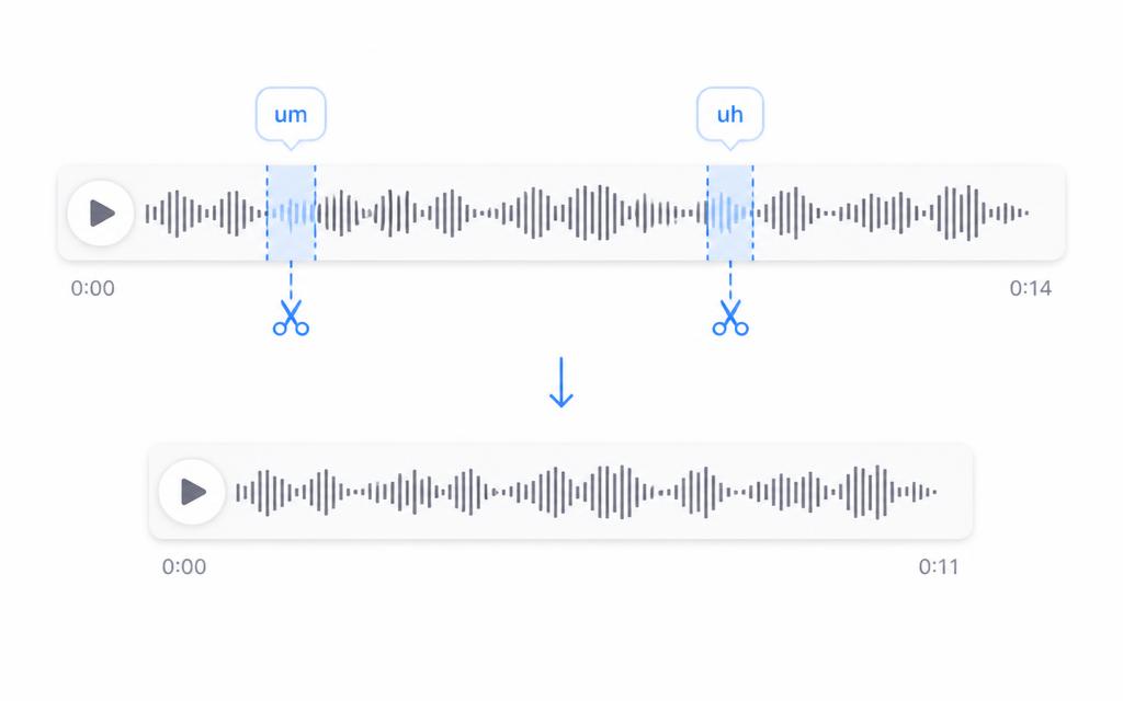 Filler Word Removal — ClipChip.ai feature illustration