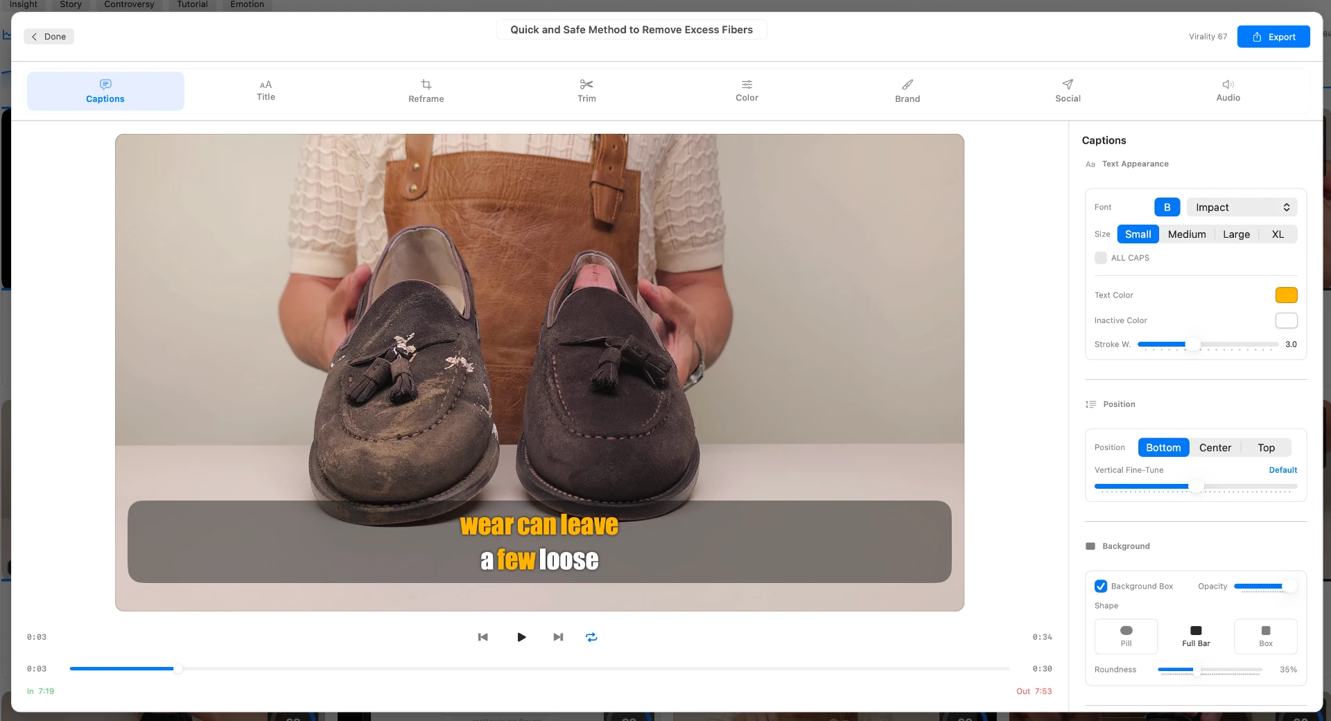 ClipChip.ai caption editor processing a faceless product tutorial video